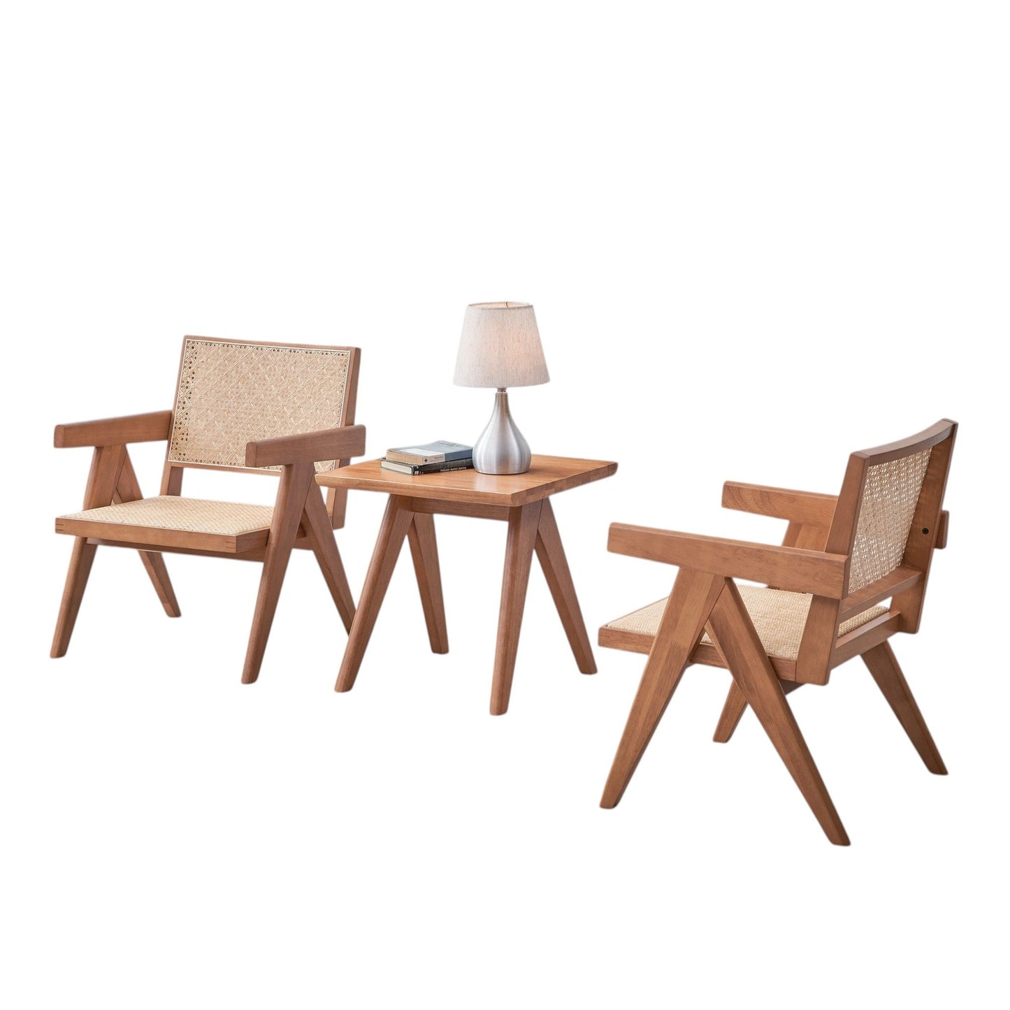 3 Piece Accent Chair Set And Matching End Table For Living Room - Natural