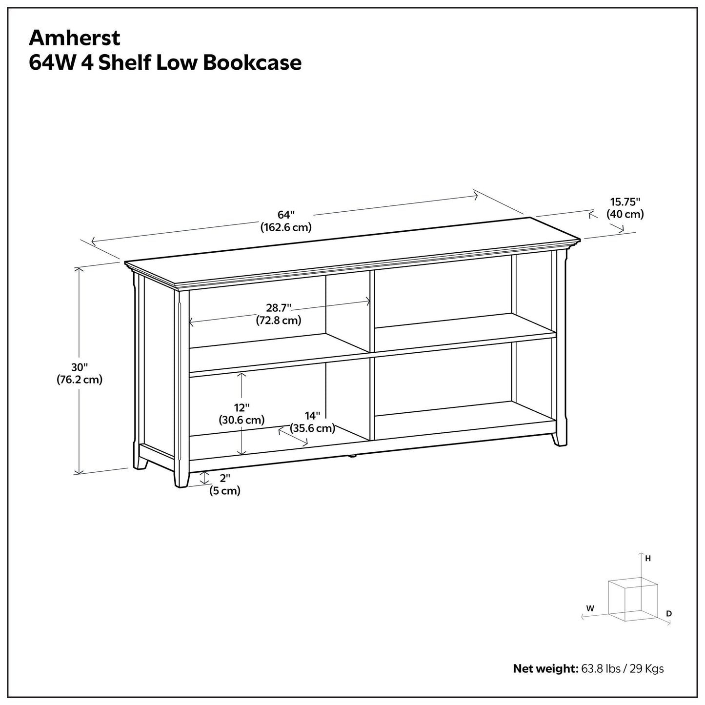 Amherst - Low 4 Shelf Bookcase