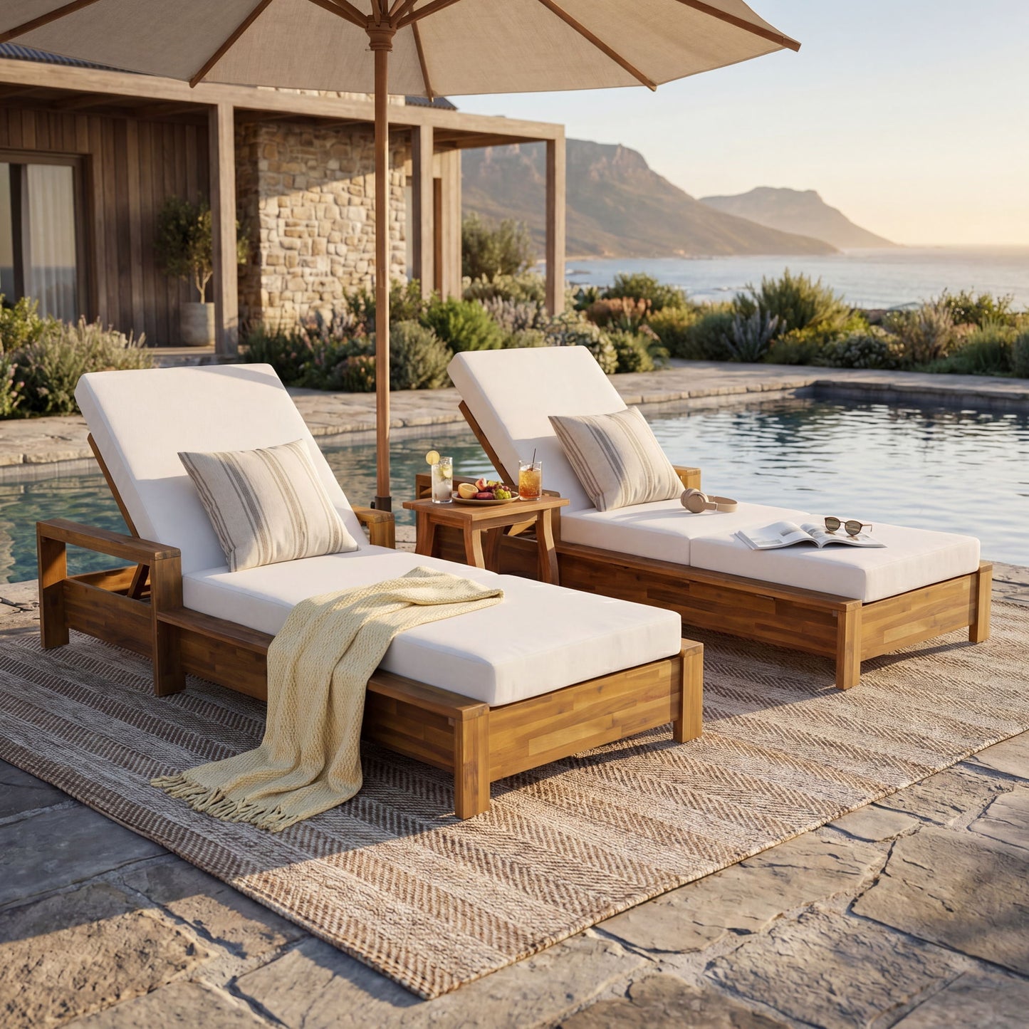 Chaise Lounge With 3 Fold Cushion Set, 3 Position Adjustable Backrest