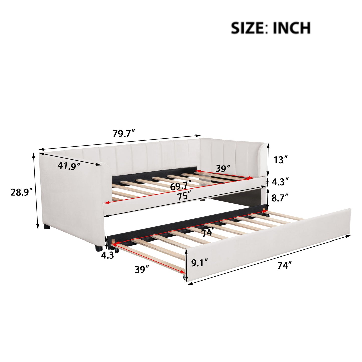 Upholstered Daybed With Ergonomic Design Backrest