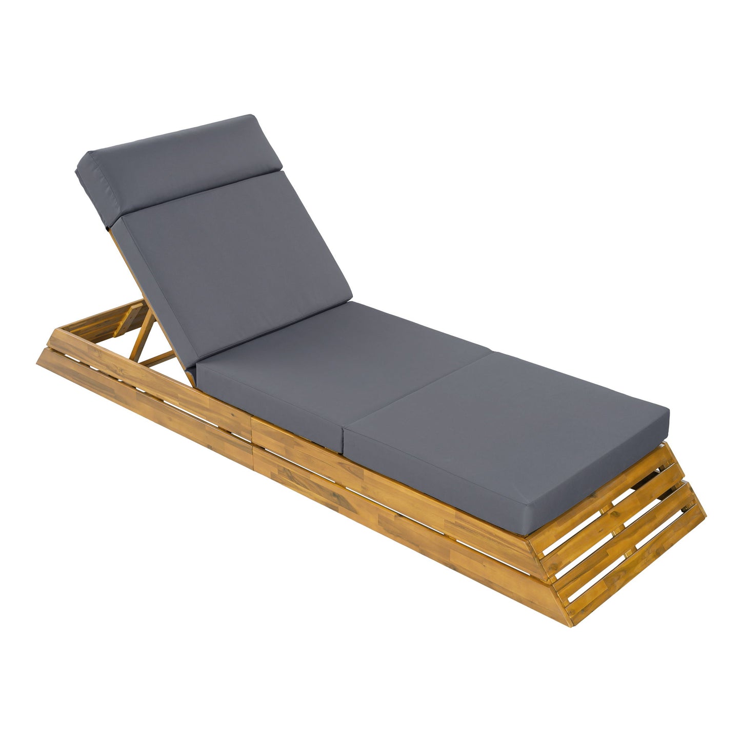Chaise Lounge Set With 4 Fold Cushion And Built In Headrest