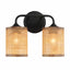 Quell - Double Light Vanity With Natural Shade Wall Lamp - Black / Rattan