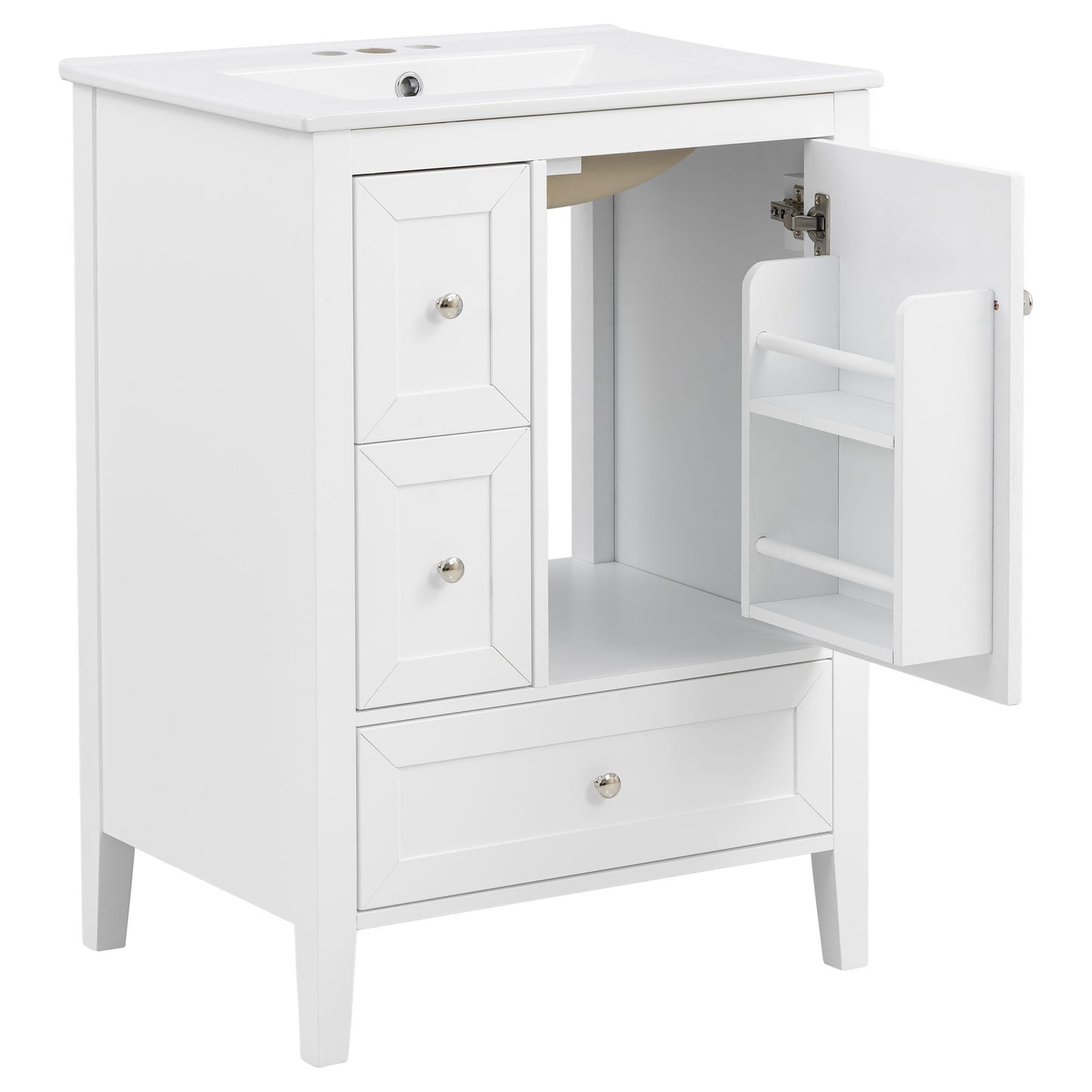 Modern Bathroom Vanity With Sink, Soft Close Drawers & Door, Storage Rack