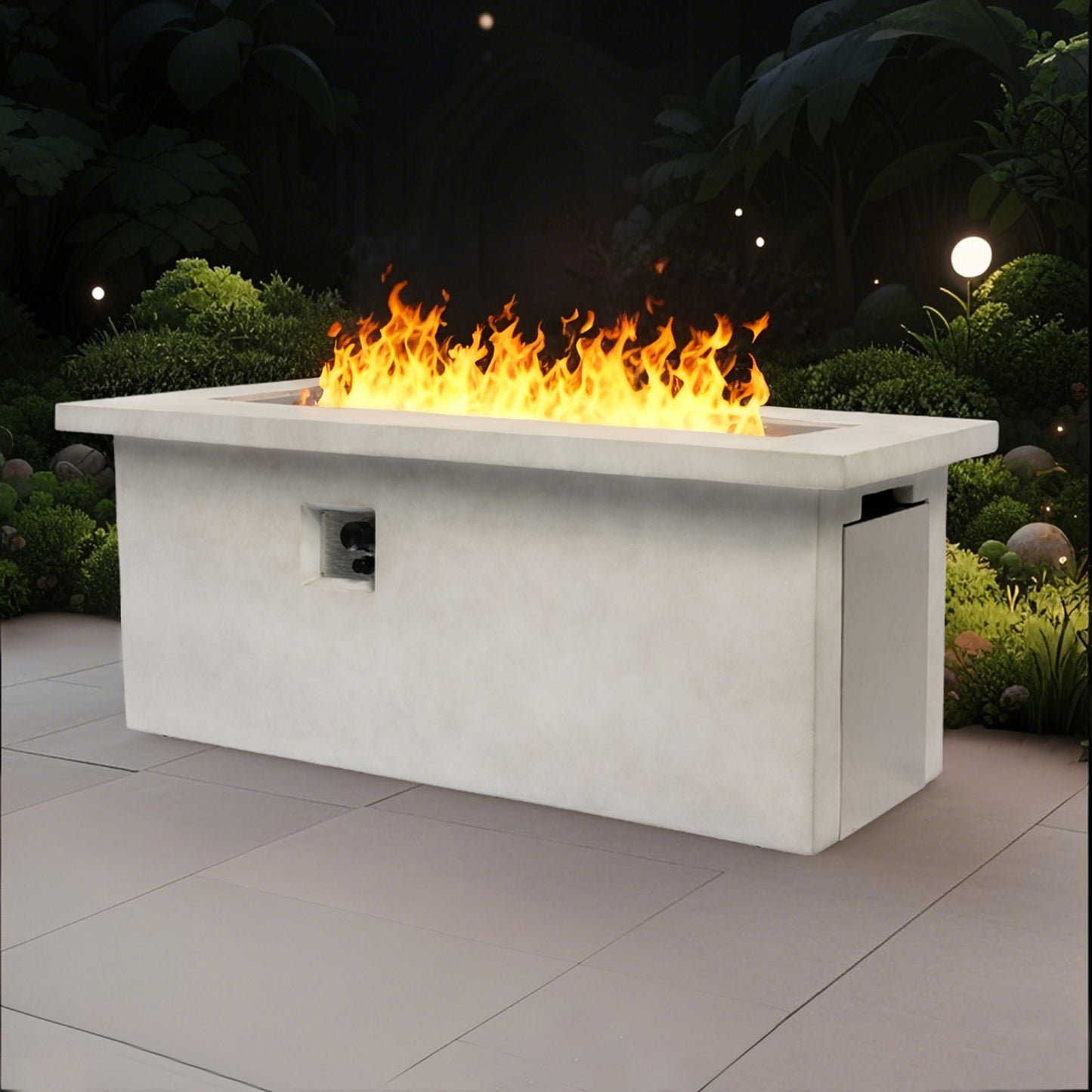 Rectangular Propane Gas Fire Pit Table With 60000 Btu For Outdoor Spaces - Light Gray
