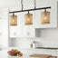 Elysian - 3 Lights Island With Natural Shade Farmhouse Chain Ceiling Lamp - Black / Rattan
