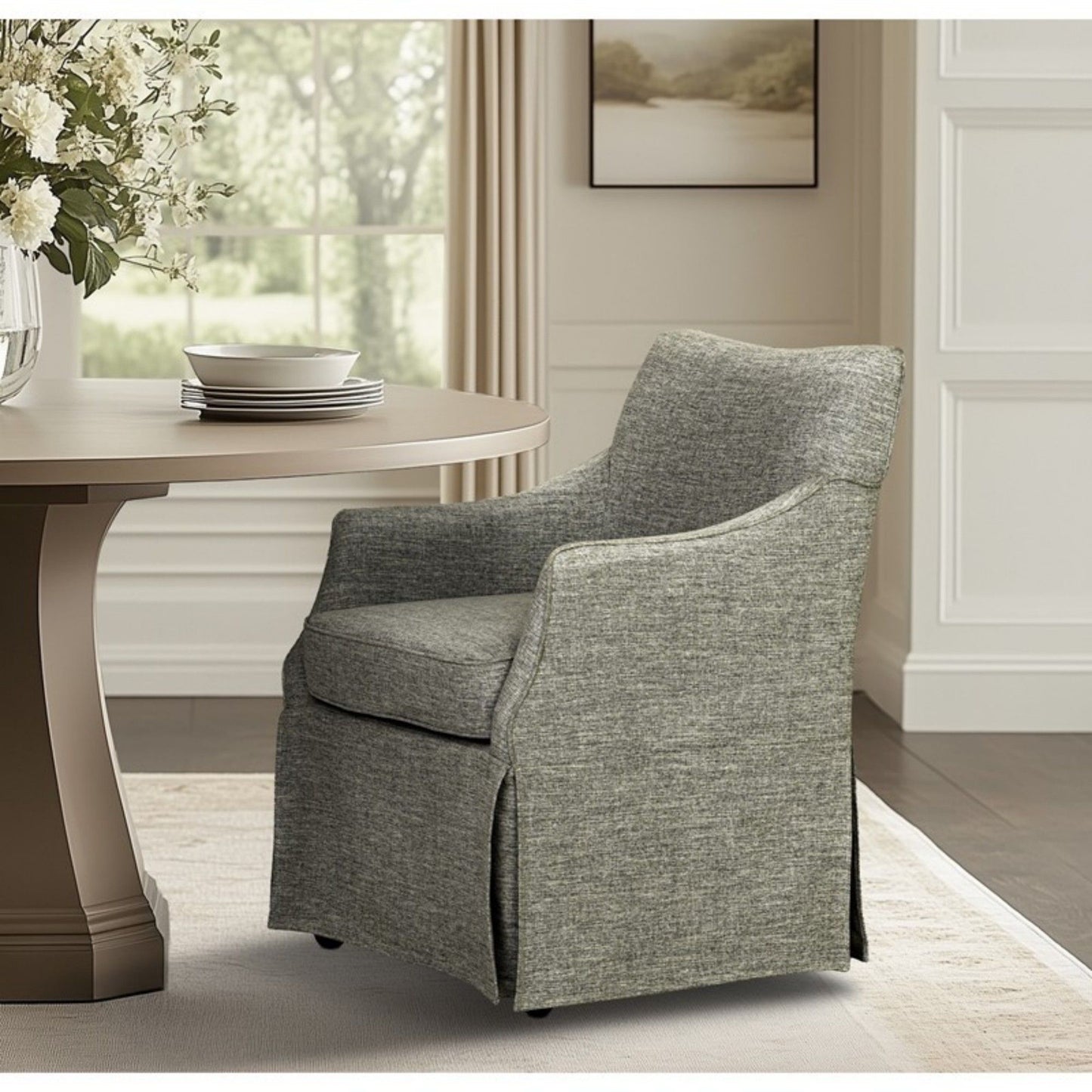 London - Upholstered Skirted Dining Arm Chair