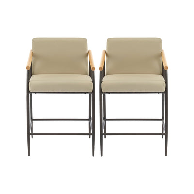 Counter Stool Set With Espresso Metal Frame - Khaki