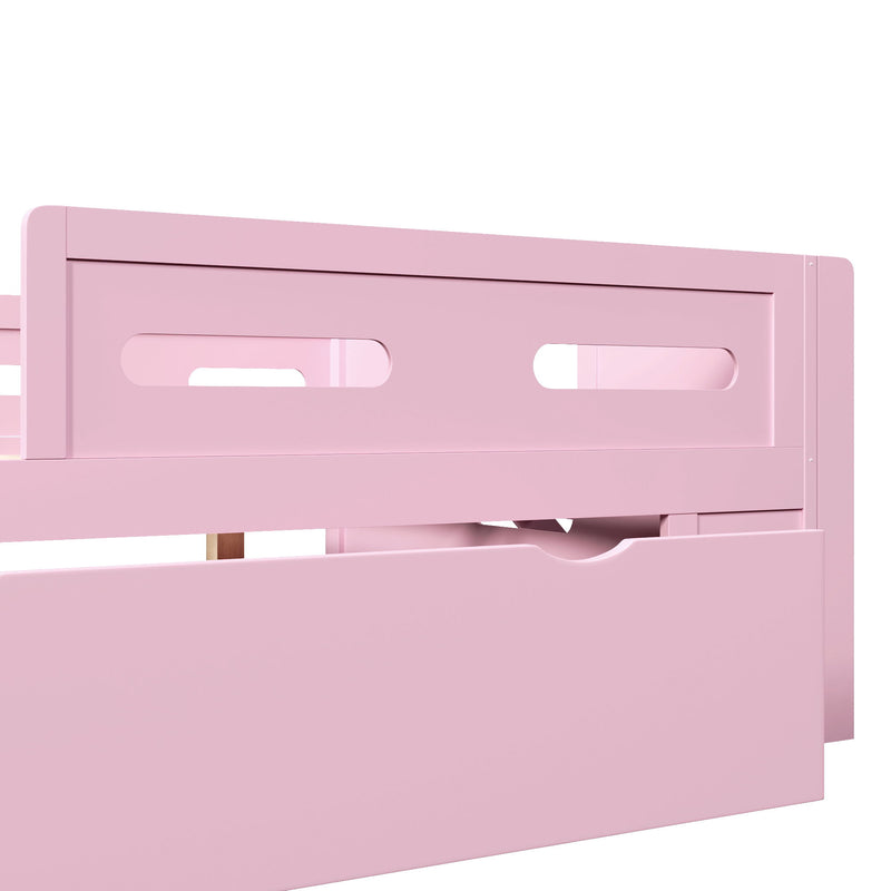 Platform Bed With Guardrail And Drawer