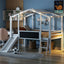 Loft House Bed With Ladder And Slide, With board And Light Strip On The Roof