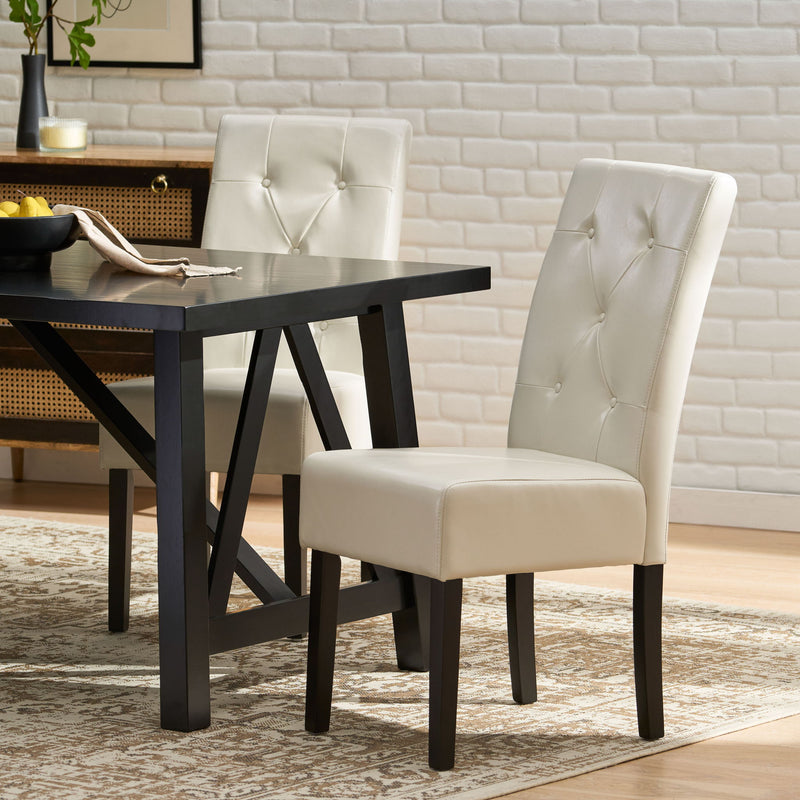 Carter - Silla de comedor 5 Tuft con respaldo capitoné y patas color espresso - Marfil