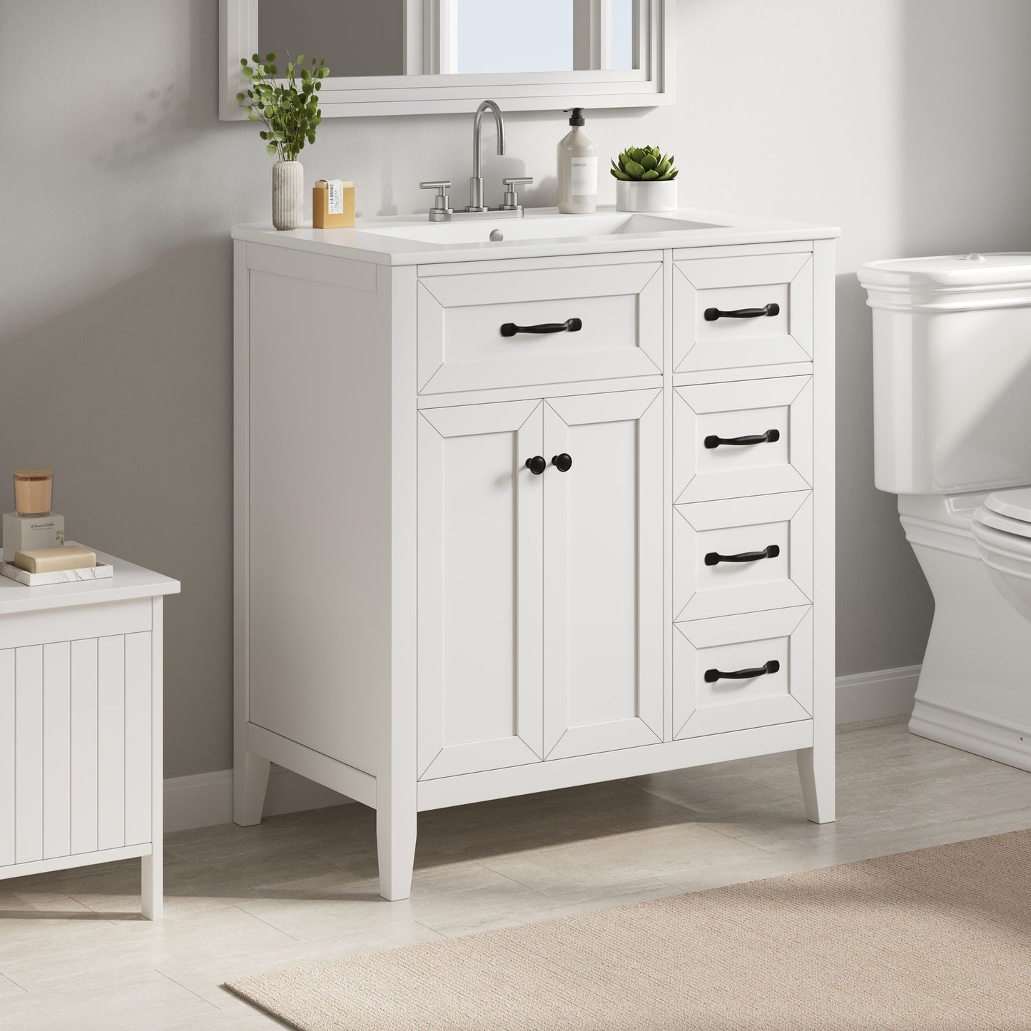 Bathroom Vanity With Sink, Freestanding Design, Soft Close Doors & Drawers - White