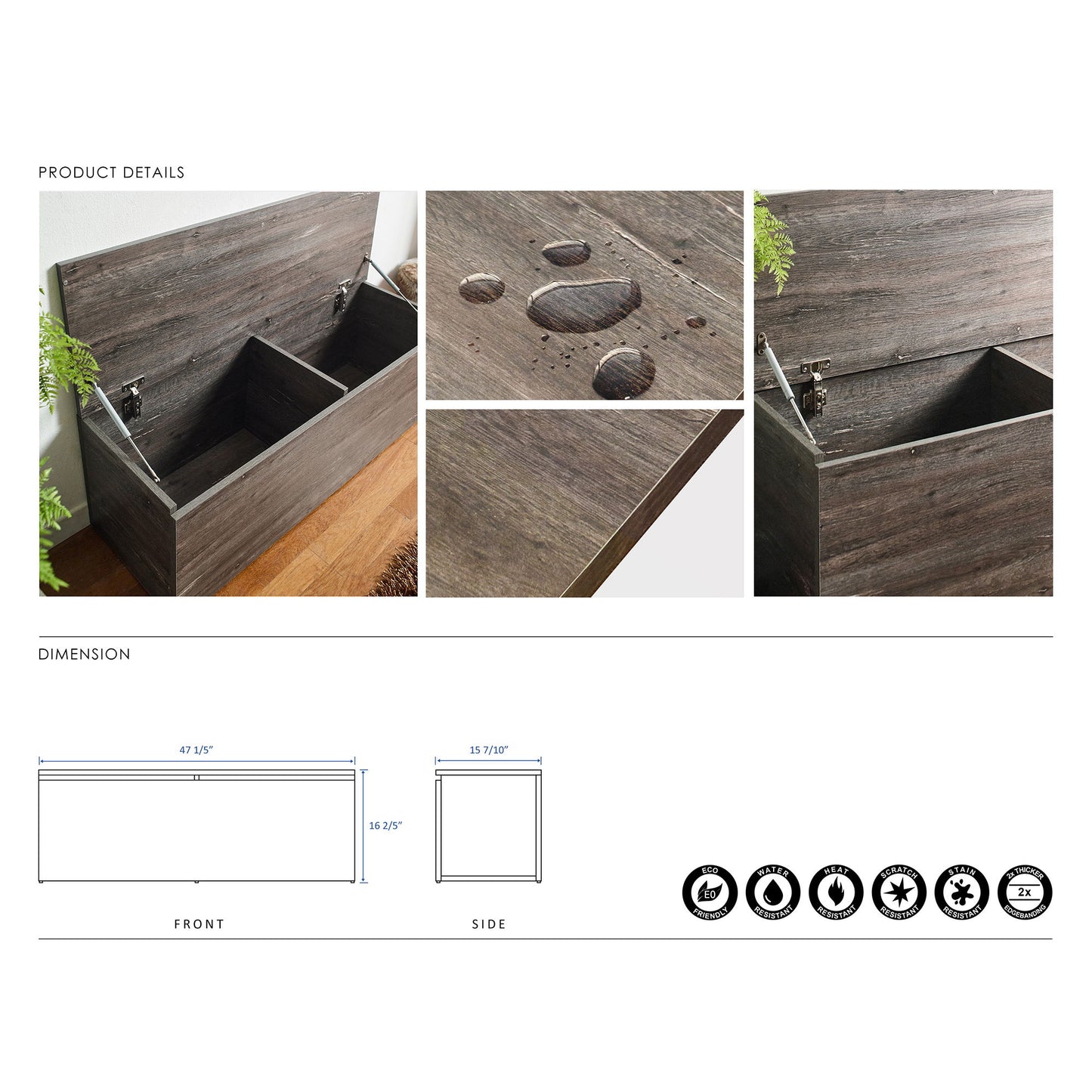 Dean - Storage Bench With Extra Storage - Rustic Gray