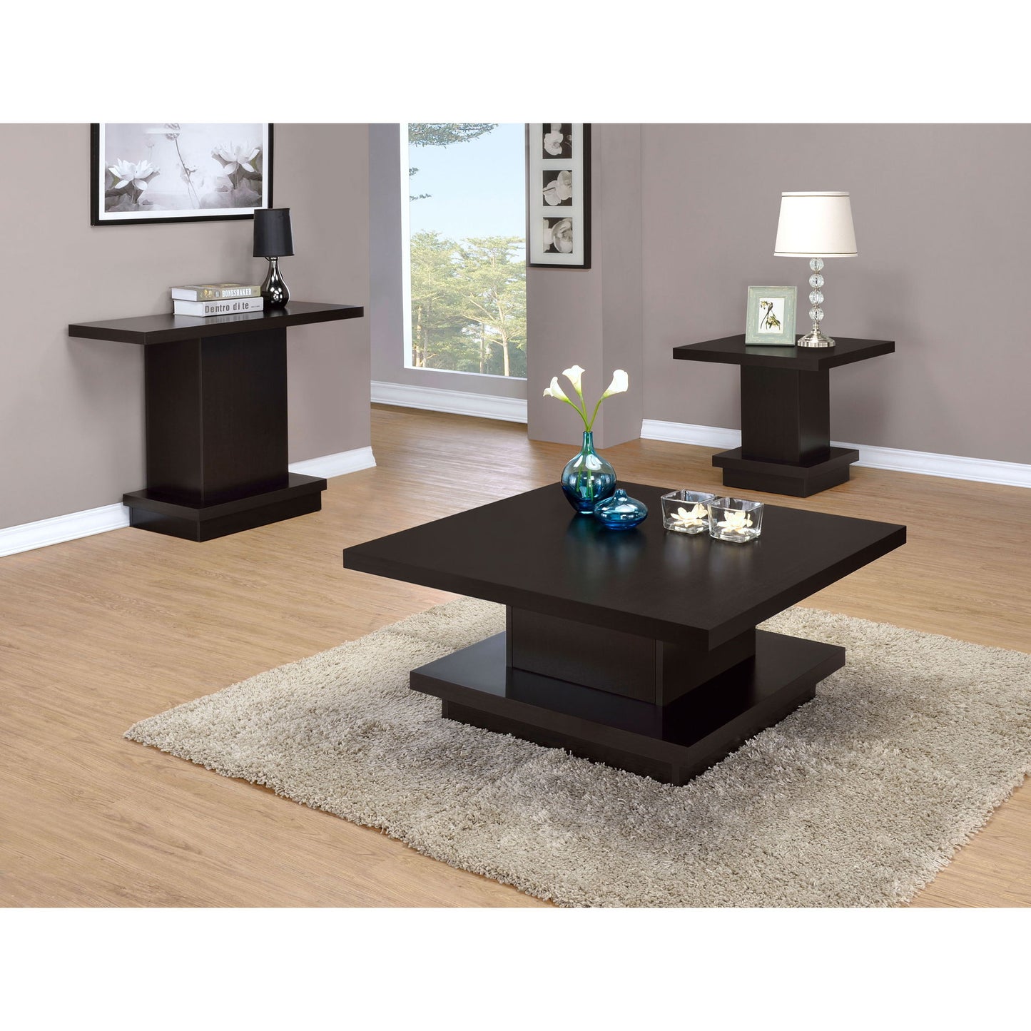 Mbala - Square Pedestal End Table - Cappuccino
