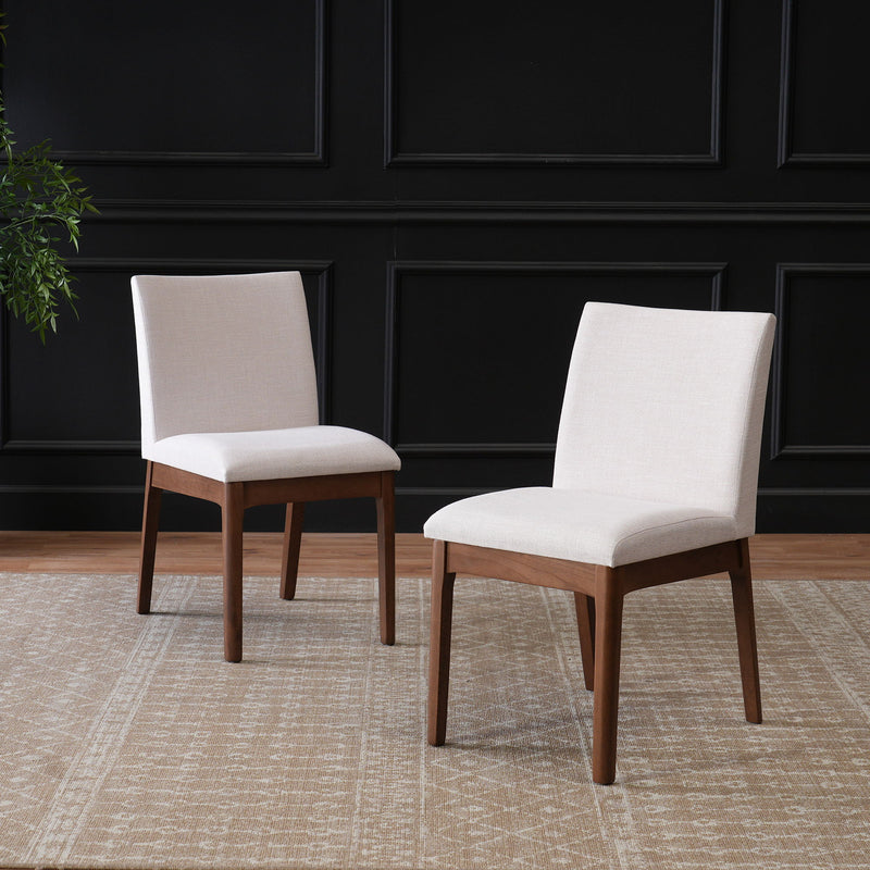 Sillas de comedor con asiento y respaldo tapizados (Juego de 2) - Beige claro / Nogal