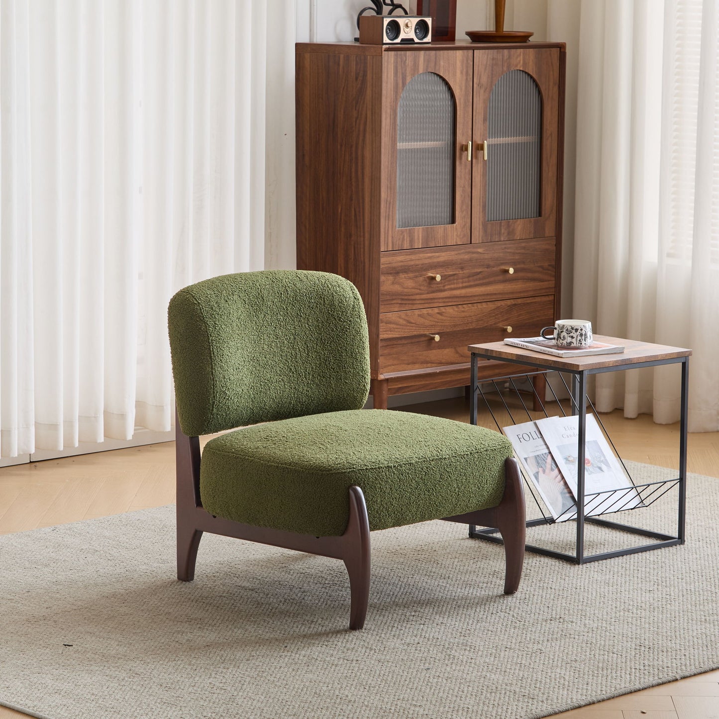 Modern Boucle Lounge Chair With Solid Wood Fram