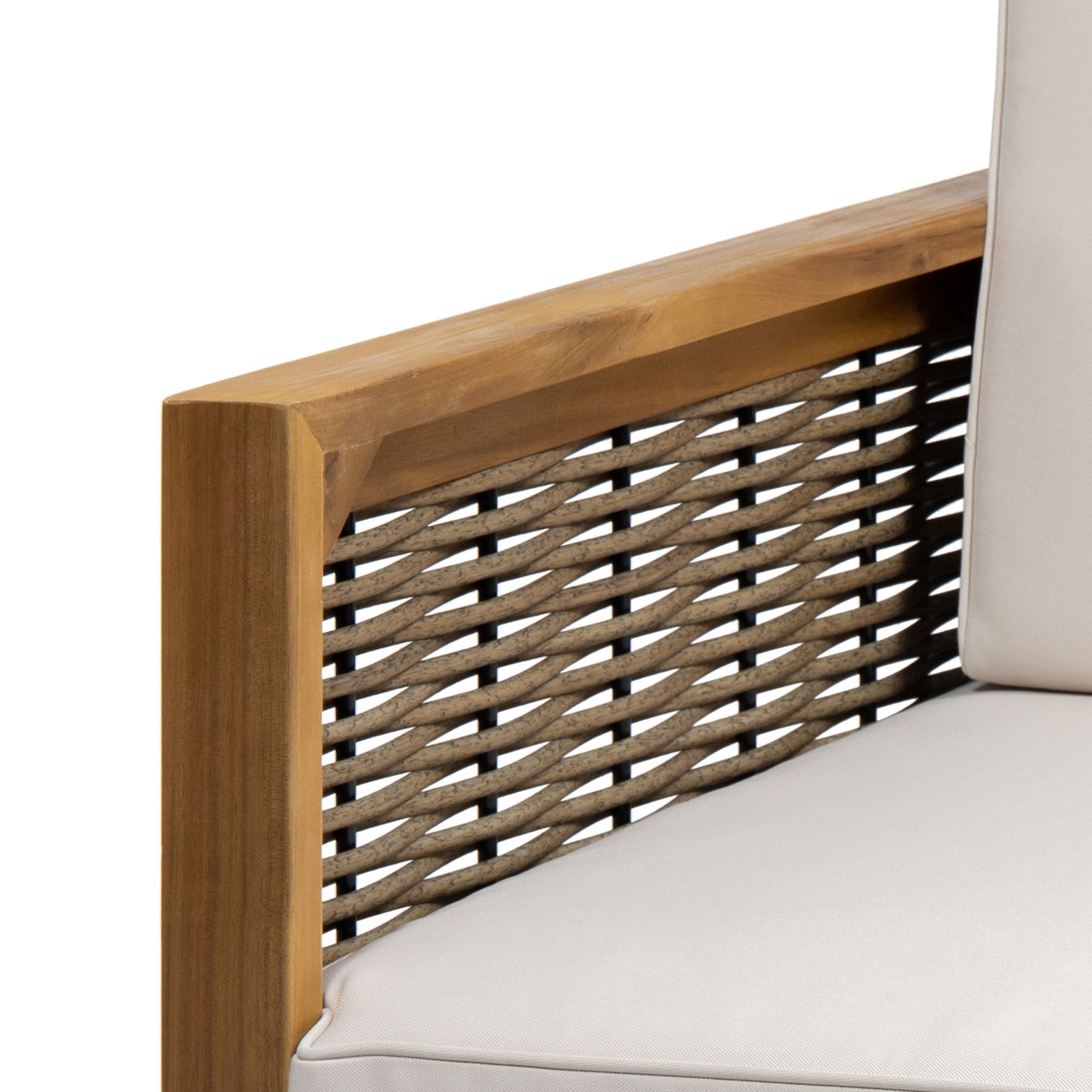 Outdoor Acacia Wood Club Chair With Wicker Accents