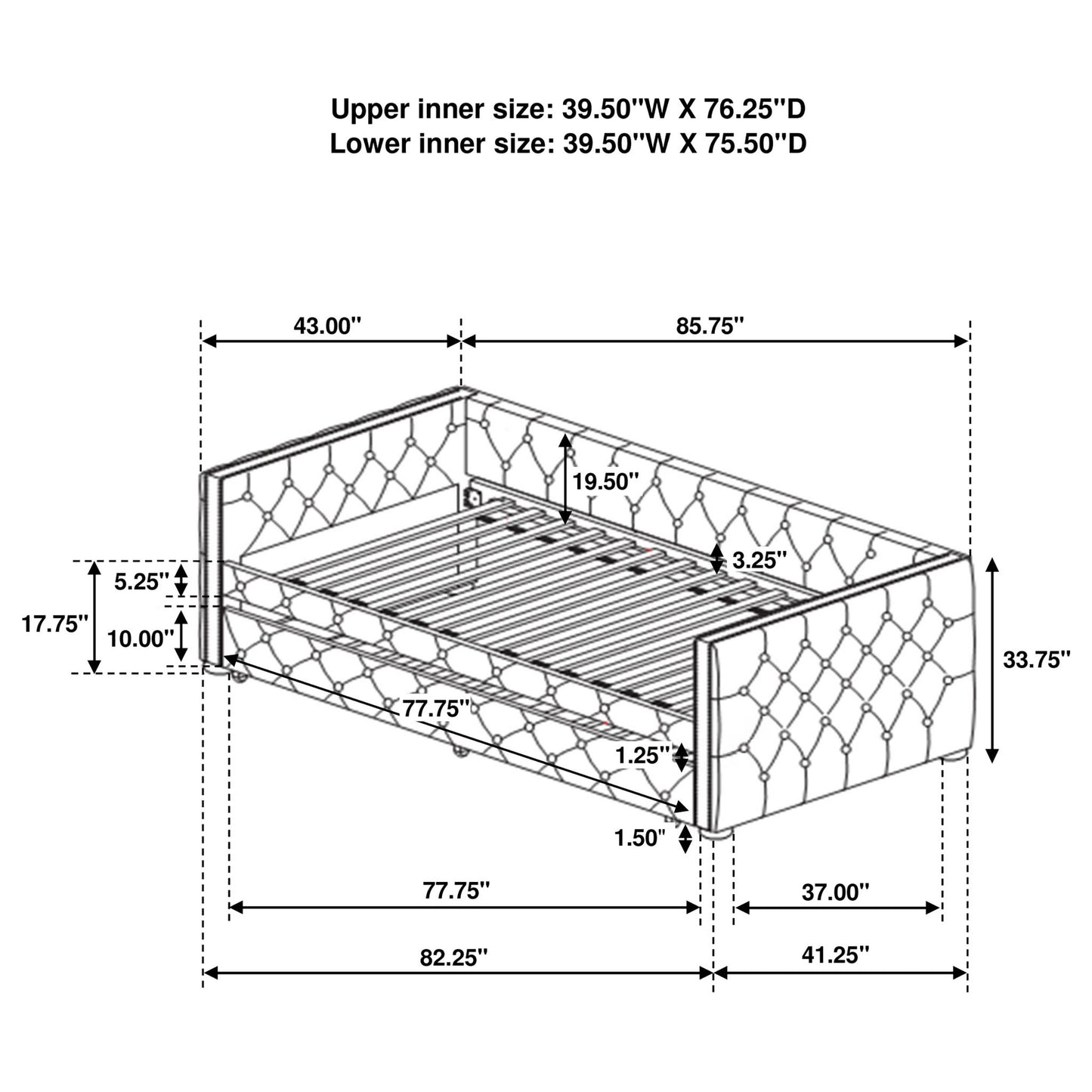 Cross - Upholstered Twin Daybed With Trundle - Gray
