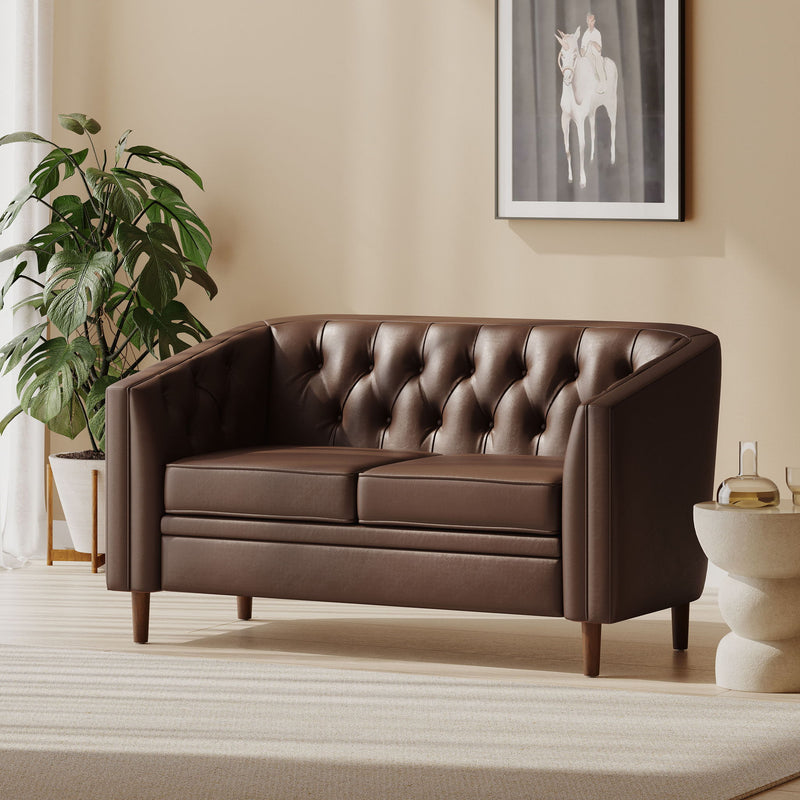 Sophisticated Loveseat With Diamond Stitched Detailing - Dark Brown
