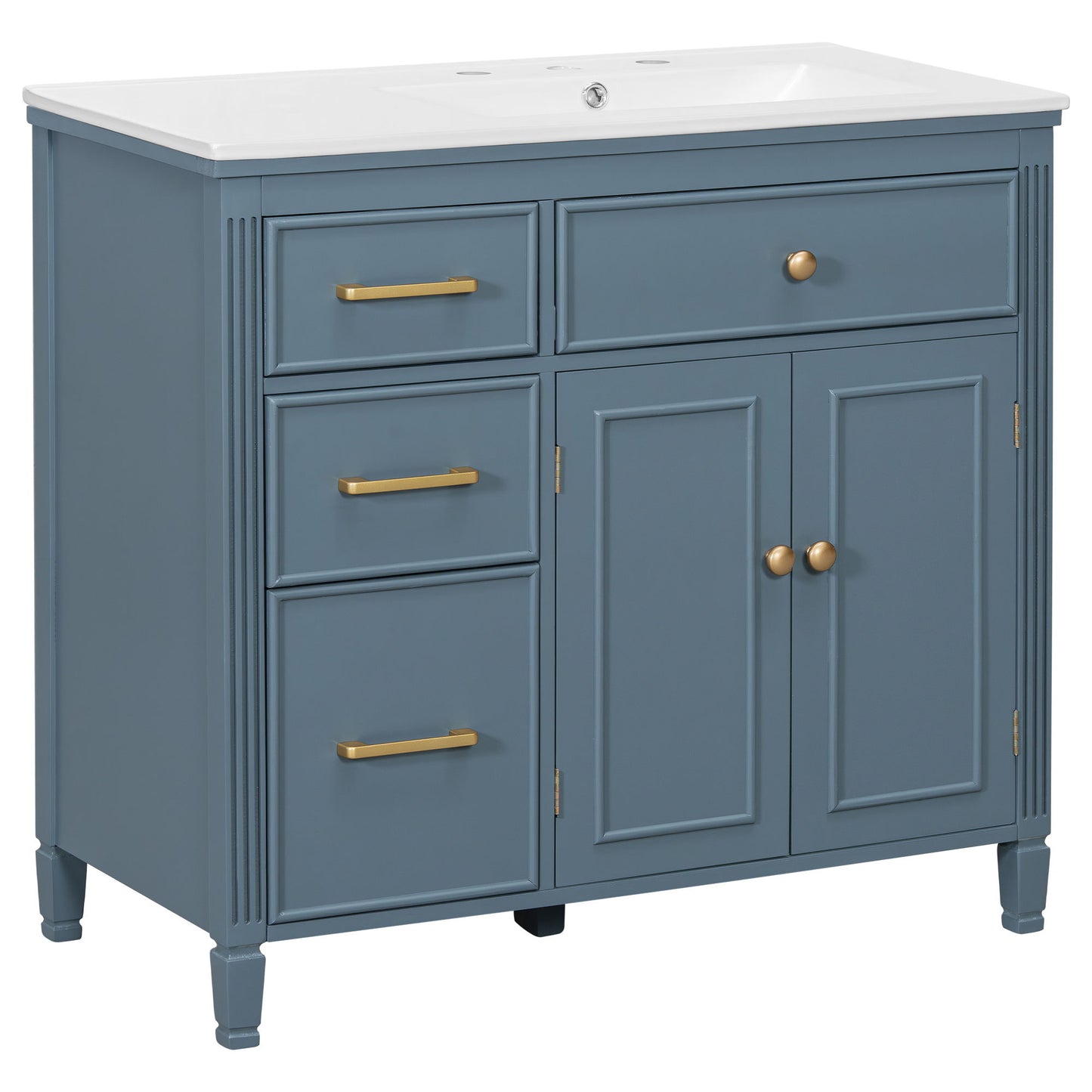 Bathroom Vanity With Sink, 1 Tip Out Drawer, 3 Side Drawers, Adjustable Shelf