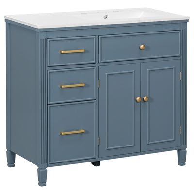 Bathroom Vanity With Sink, 1 Tip Out Drawer, 3 Side Drawers, Adjustable Shelf