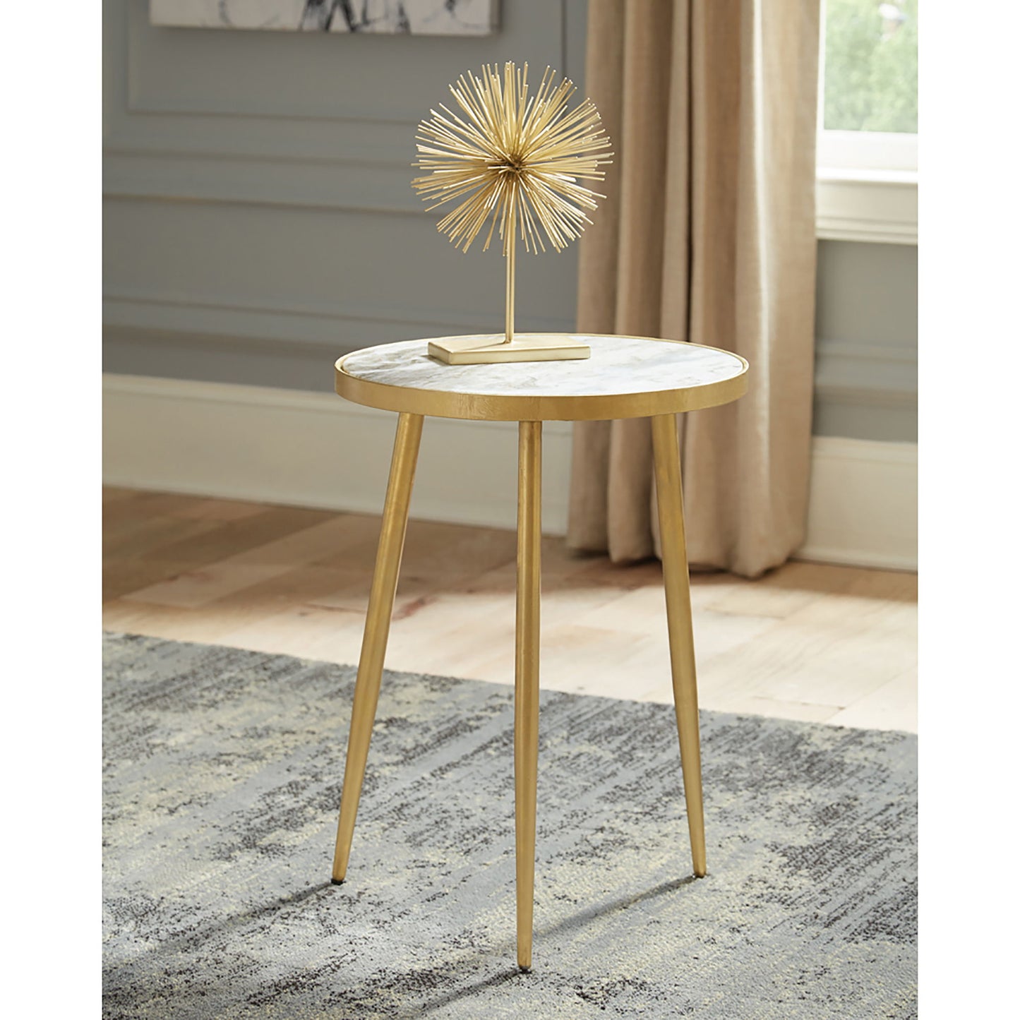 Delilah - Marble And Table Elegant Round Design With Polished - White / Gold