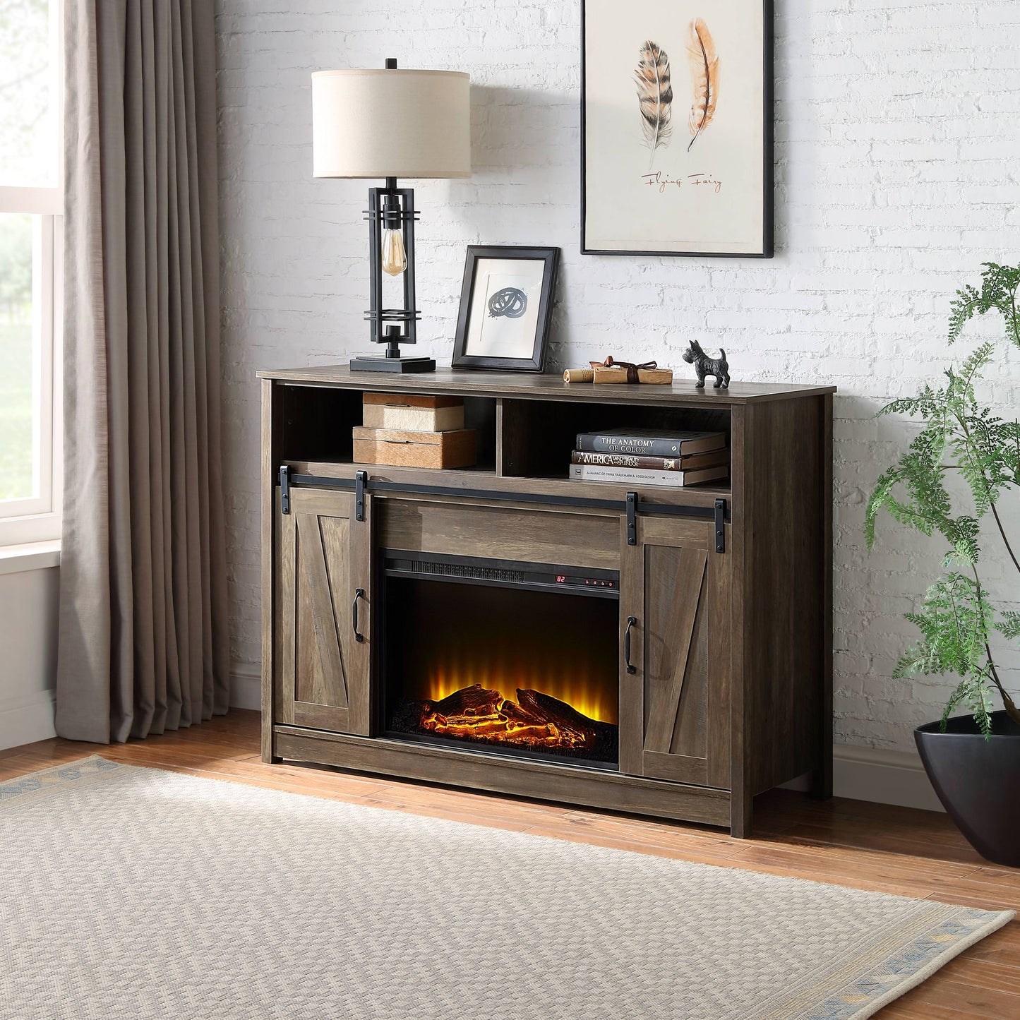 Tobias - Fireplace With Shelf Storage - Oak