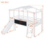 Loft House Bed With Ladder And Slide, With board And Light Strip On The Roof