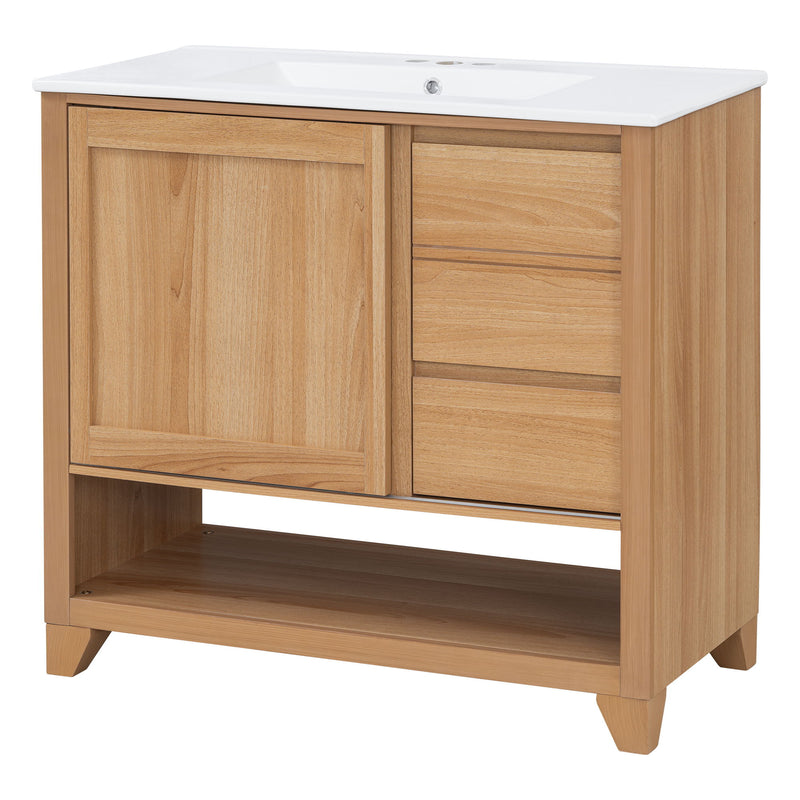 36" Bathroom Vanity With Sink, Soft Close Drawers - Natural