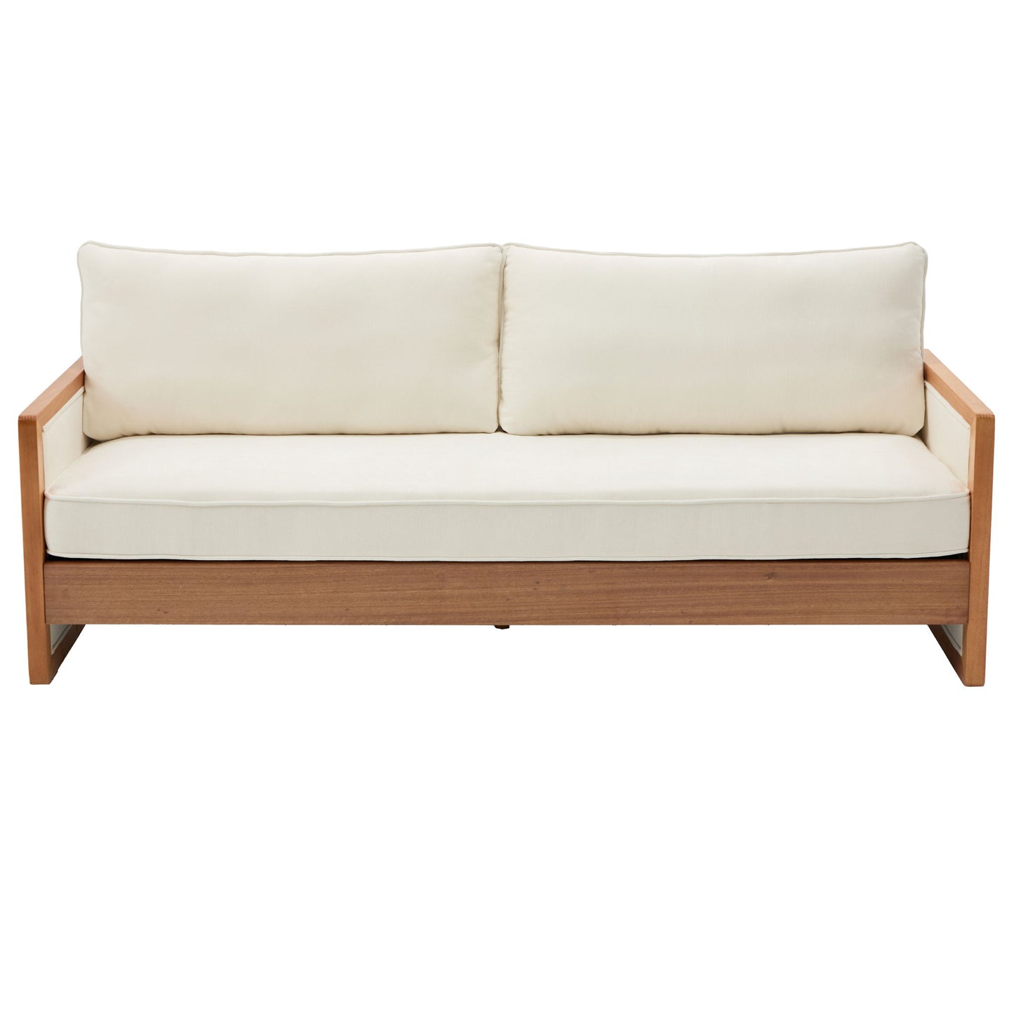 Modern 3 Seater Sofa With Wood Armrests