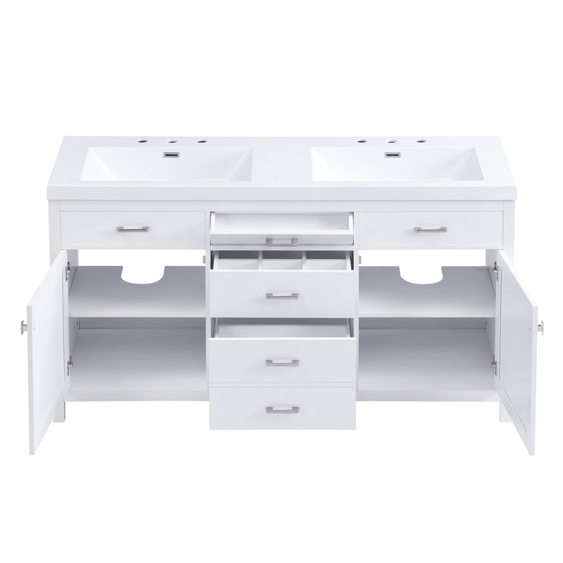 Double Sink Bathroom Vanity With Top, Soft Closing Doors & Drawers, Tip Out Drawer, 2 Cabinet Doors, Adjustable Shelf - White