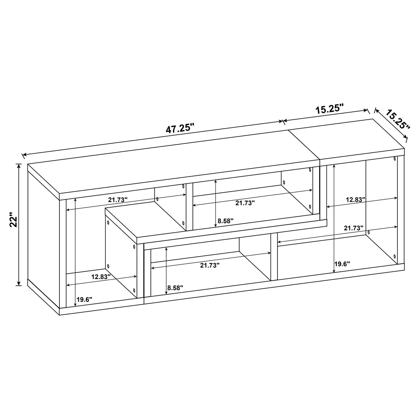 Convertable L-Shaped Bookcase With Open Shelves - White