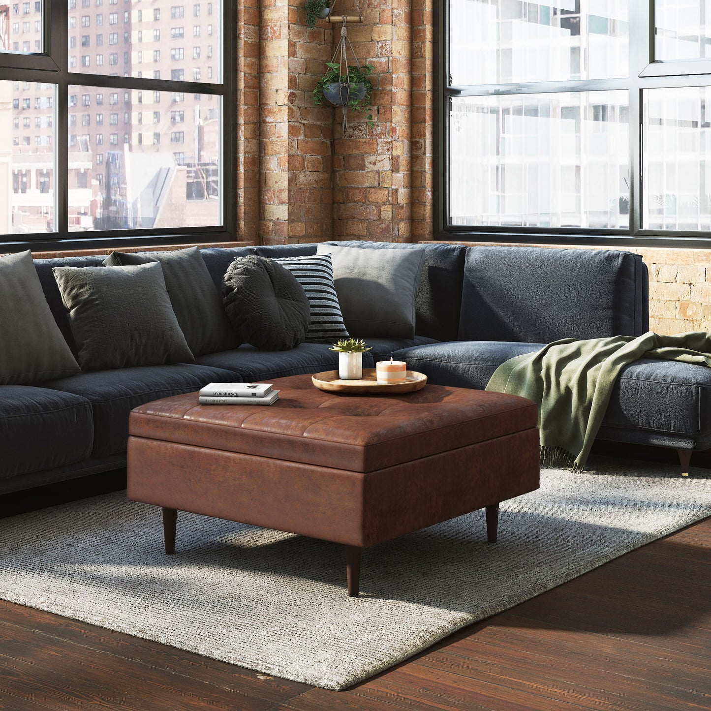 Shay - Large Square Coffee Table Storage Ottoman Mid-Century Style