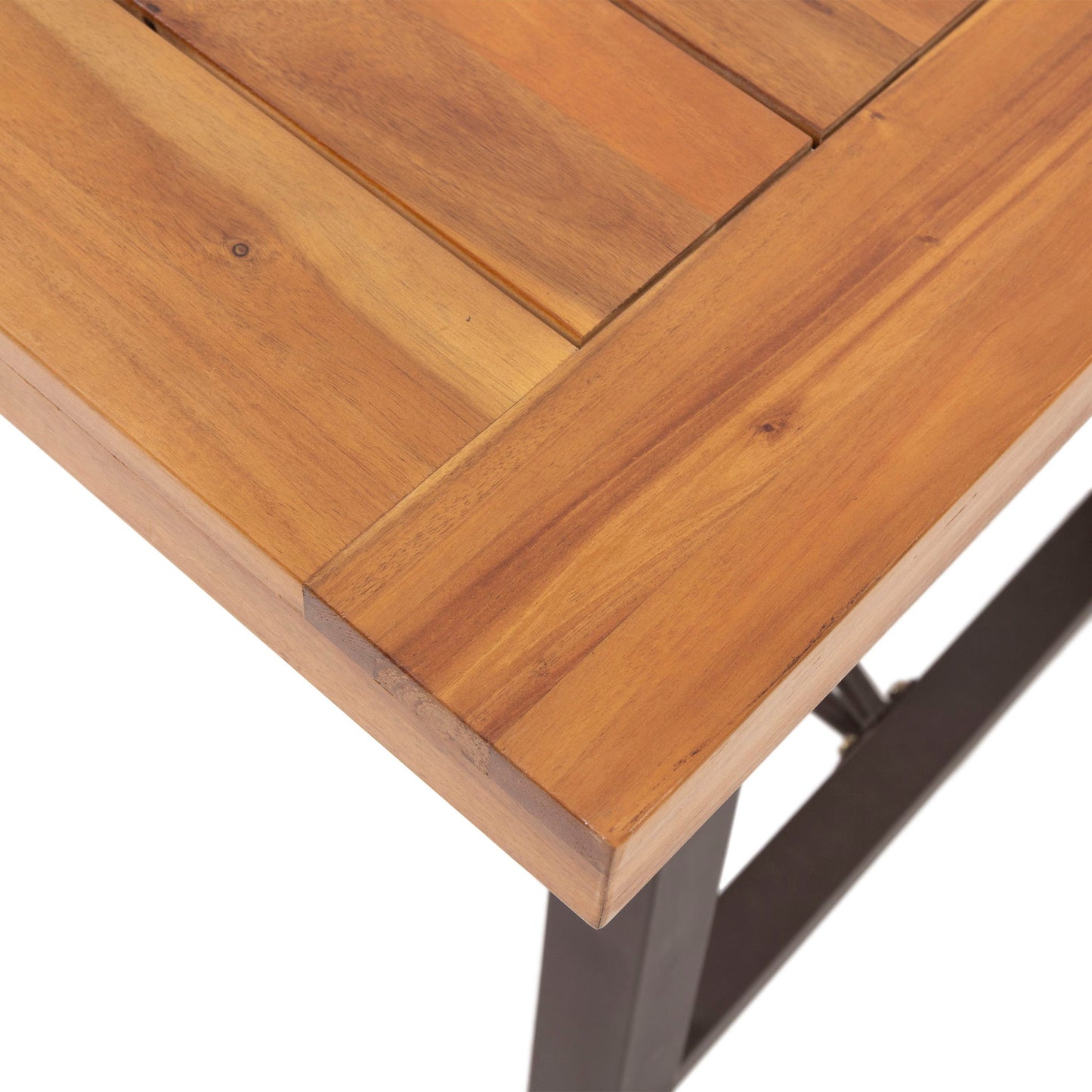 Outdoor Dining Table With Slat Wooden Panel And Turnbuckle Accents - Teak