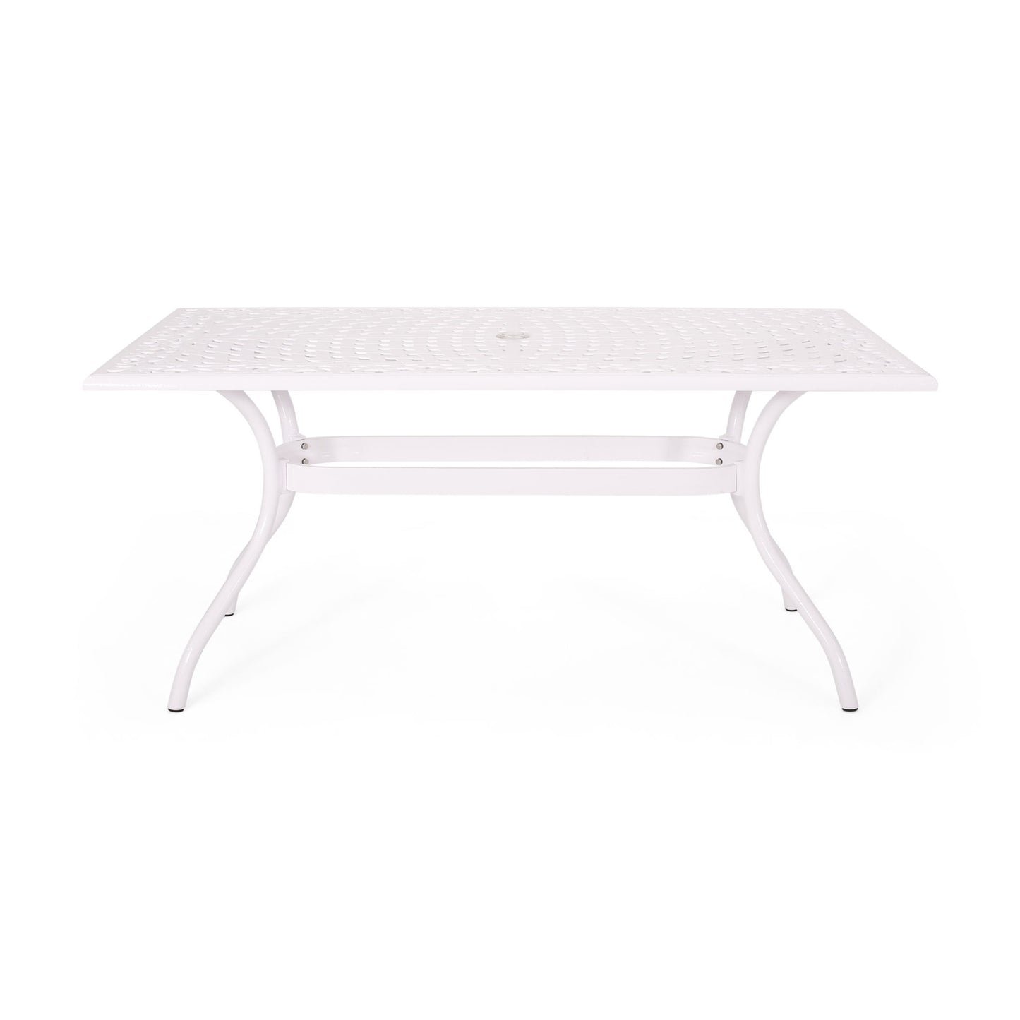 Celestine - Outdoor Cast Aluminum Dining Table With Floral Lattice Design And Umbrella Holder