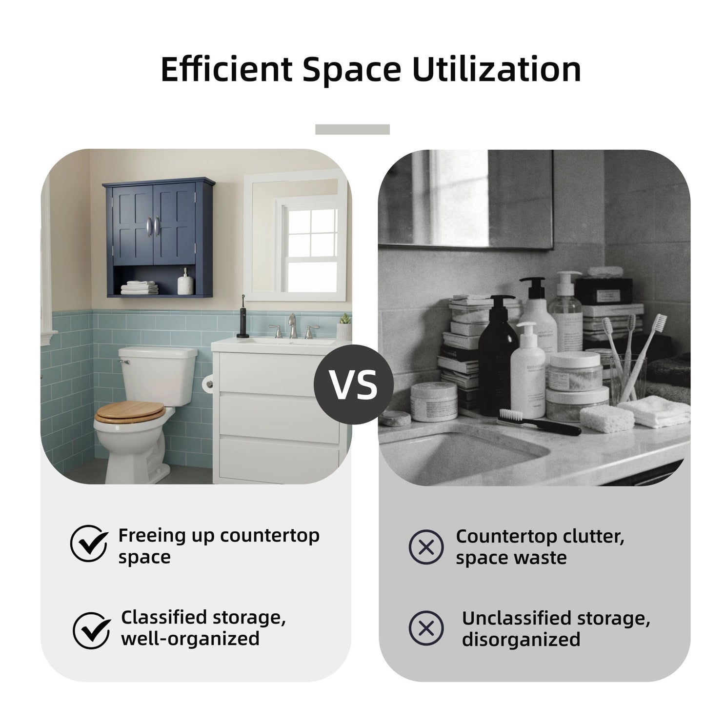 Multi Functional Wall Mounted Cabinet With Adjustable Shelves For Bathroom