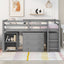 Loft Low Study Bed With Cabinet, Shelves And Rolling Portable Desk, Multiple Functions