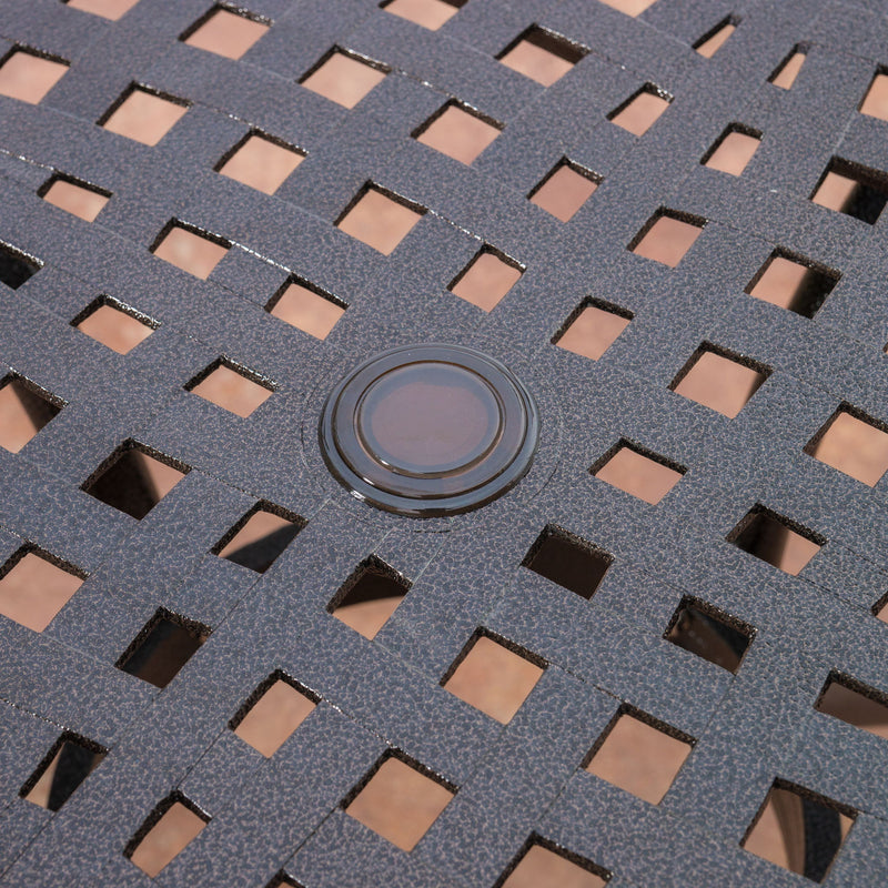 Tranquilius - Outdoor Round Dining Table With Lattice Tabletop, Umbrella Hole And Curved Legs