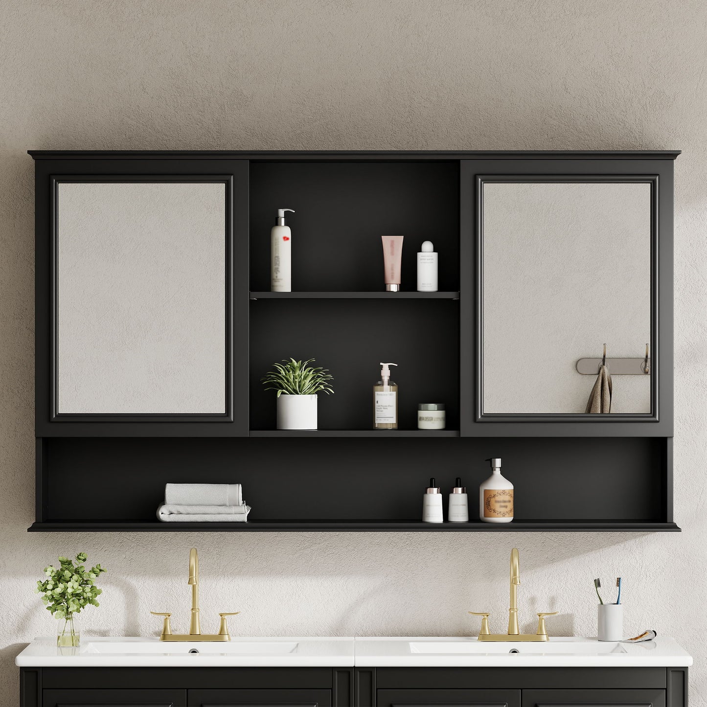 Wall Mounted Bathroom Medicine Cabinet With Double Mirrored Doors