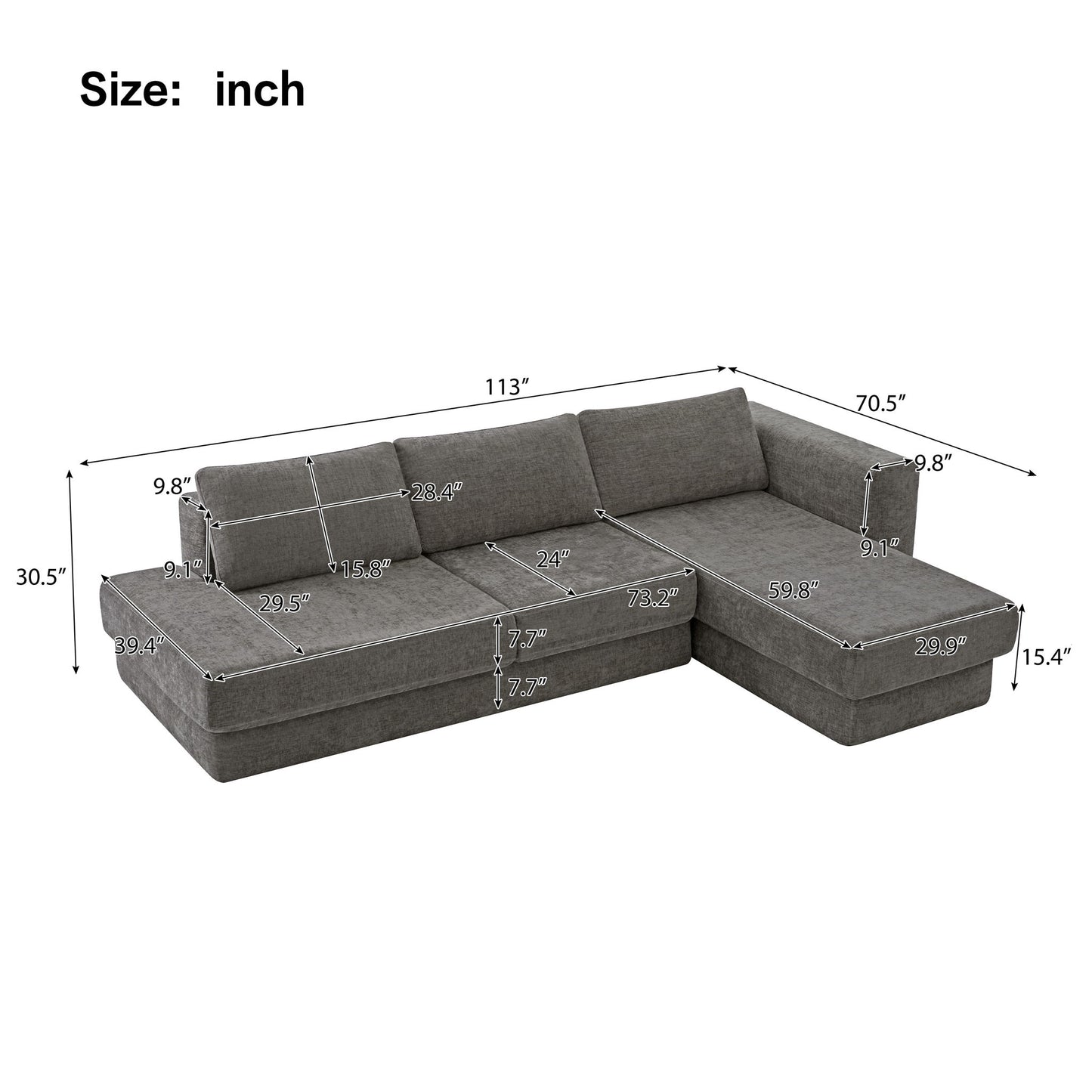 L-Shaped Modular Sofa With Double Layer Cushion