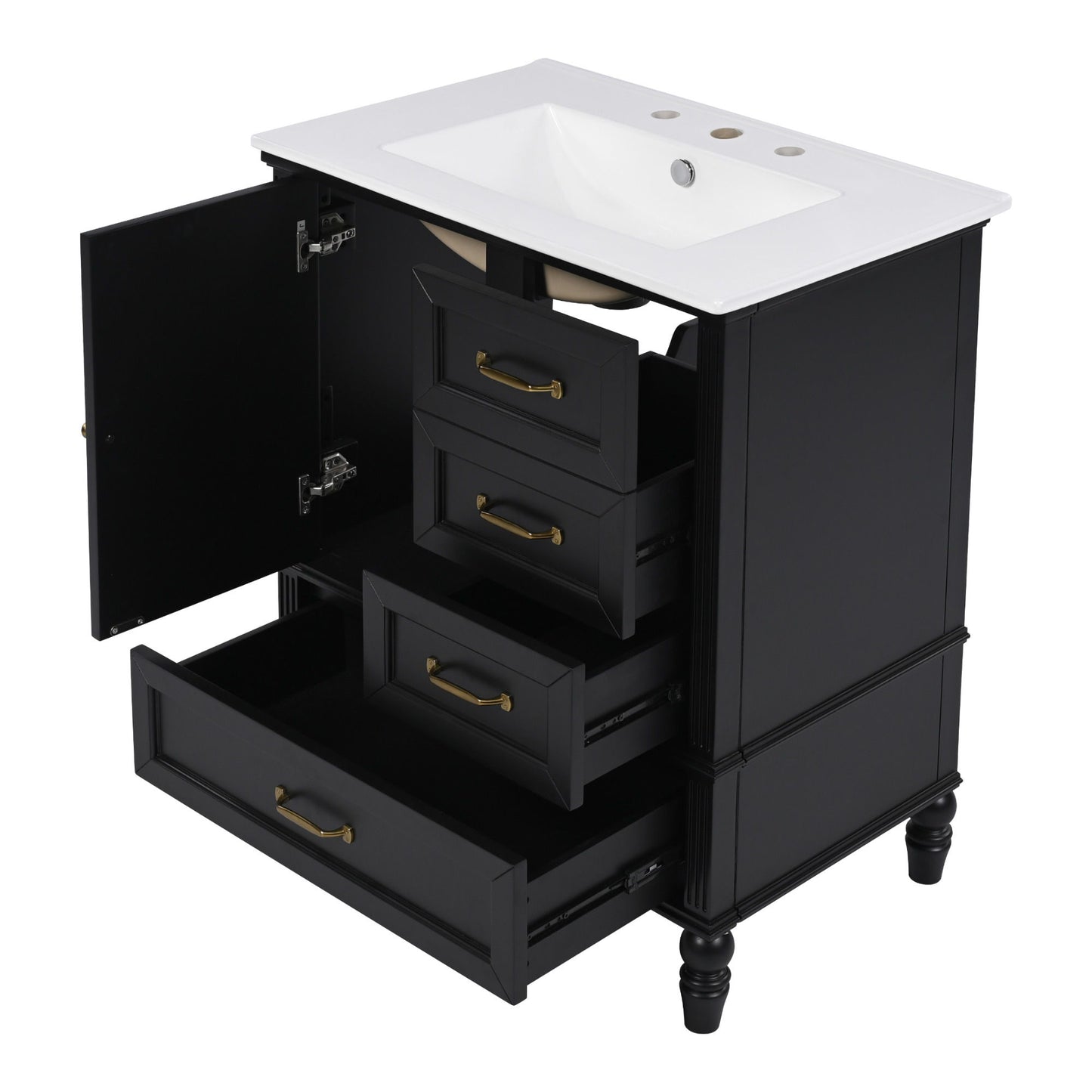 30" Bathroom Vanity With Sink, 3 Drawers, Adjustable Feet