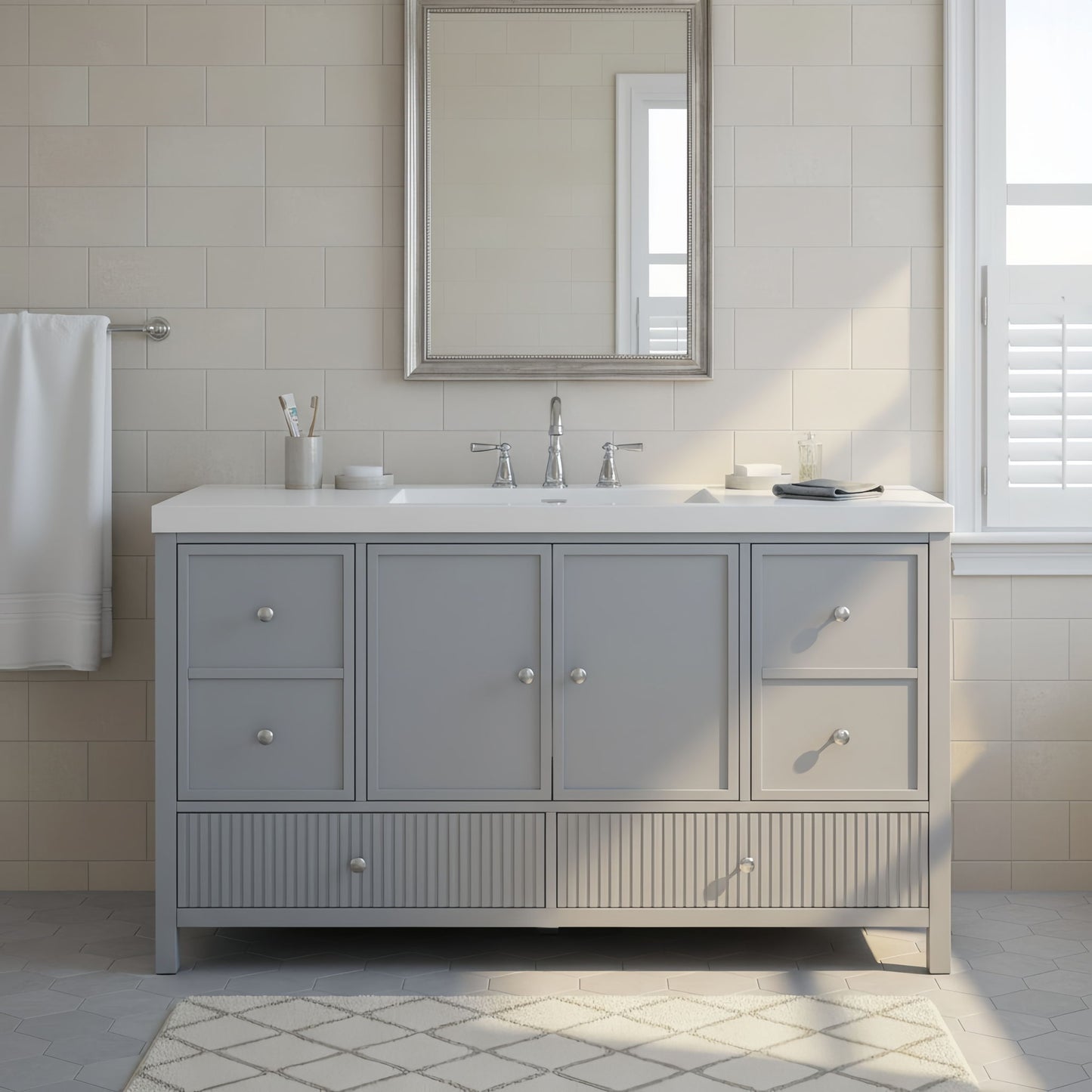 Bathroom Vanity With Separate Sink, Soft Close Doors And 4 Drawers
