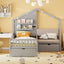 House Bed With Upholstered Sofa, Wireless Charging Station, Shelves And 2 Drawers