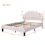 Upholstered Platform Bed With Flower Pattern Headboard
