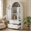 Arched Top Storage Cabinet With Fixed 2 Tier Shelves, 2 Large Drawers
