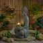 Zen - 2 Tier Meditating Buddha Water Fountain With Pump & LED Light - Gray