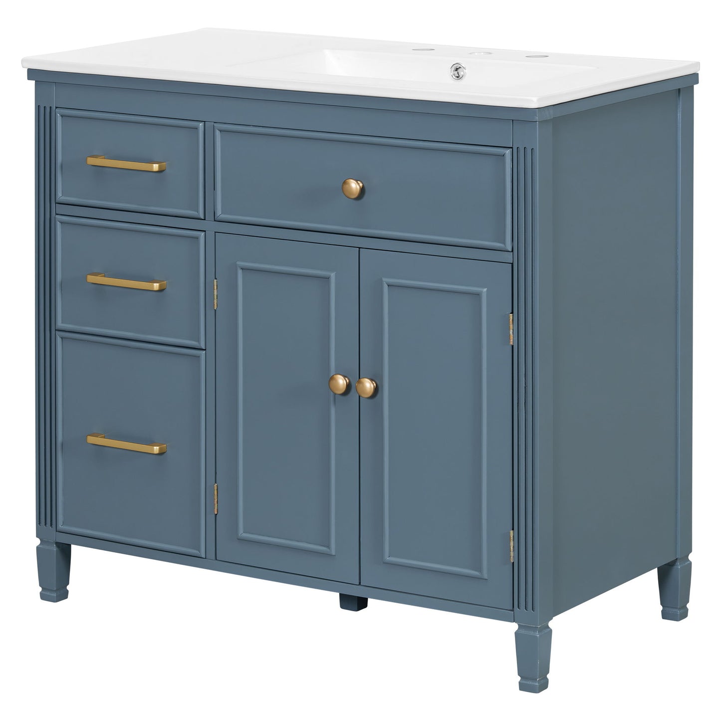 Modern Bathroom Vanity With Ceramic Sink, Freestanding, One Tip Out Drawer, 3 Side Drawers, Adjustable Shelf