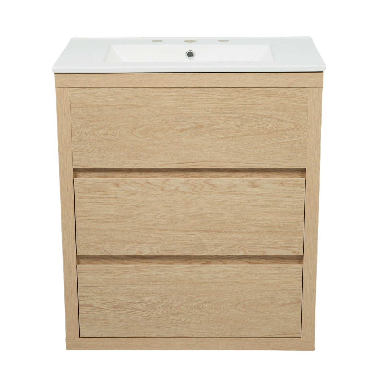 Freestanding Bathroom Vanity With Ceramic Sink, 2 Full Extension Drawers