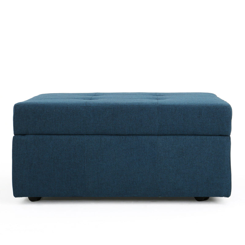 Flip Top Ottoman With Tufted Waffle Stitch And Rolling Casters - Navy Blue