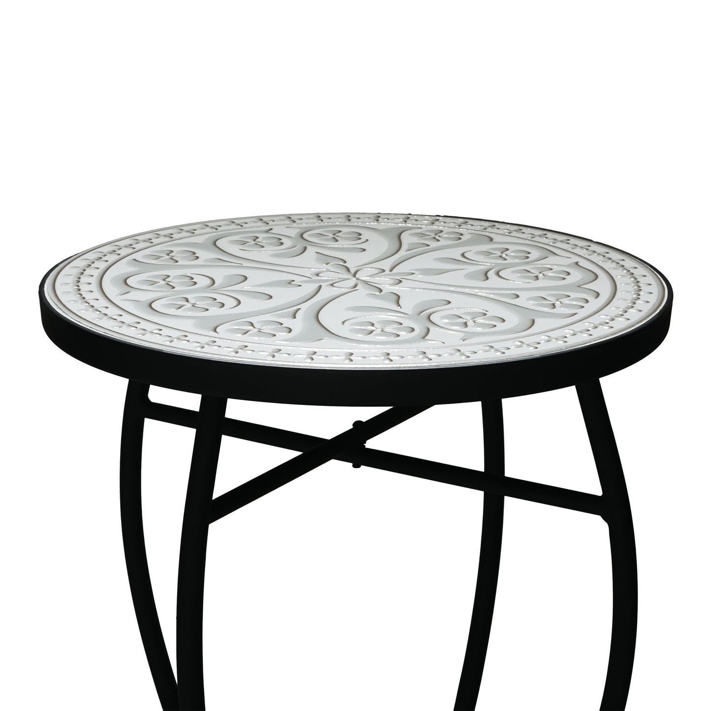 Outdoor Round Side Table With Mosaic Style Top And Curved Iron Legs