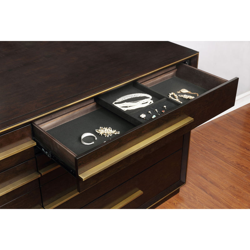 Prescott - 8 Drawer Dresser With Mirror - Smoked Peppercorn Brown